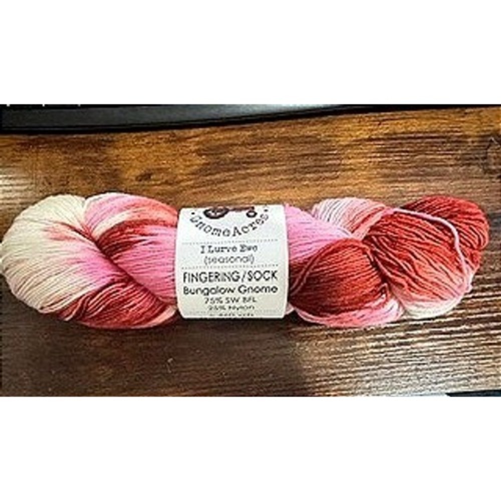 Gnome Acres Bungalow Gnome Yarn I Lurve Ewe Pink Red Fingering Sock NEW 460yd